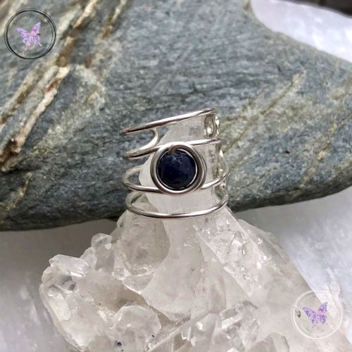 Blue Sapphire Silver Banded Ear Cuff